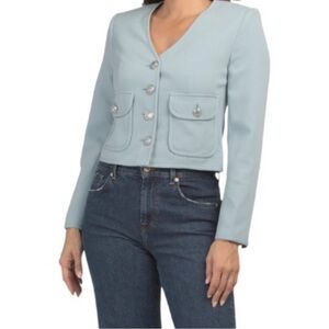 Elie Tahari Light Blue Tailored Blazer with Buttoned Flap Pockets